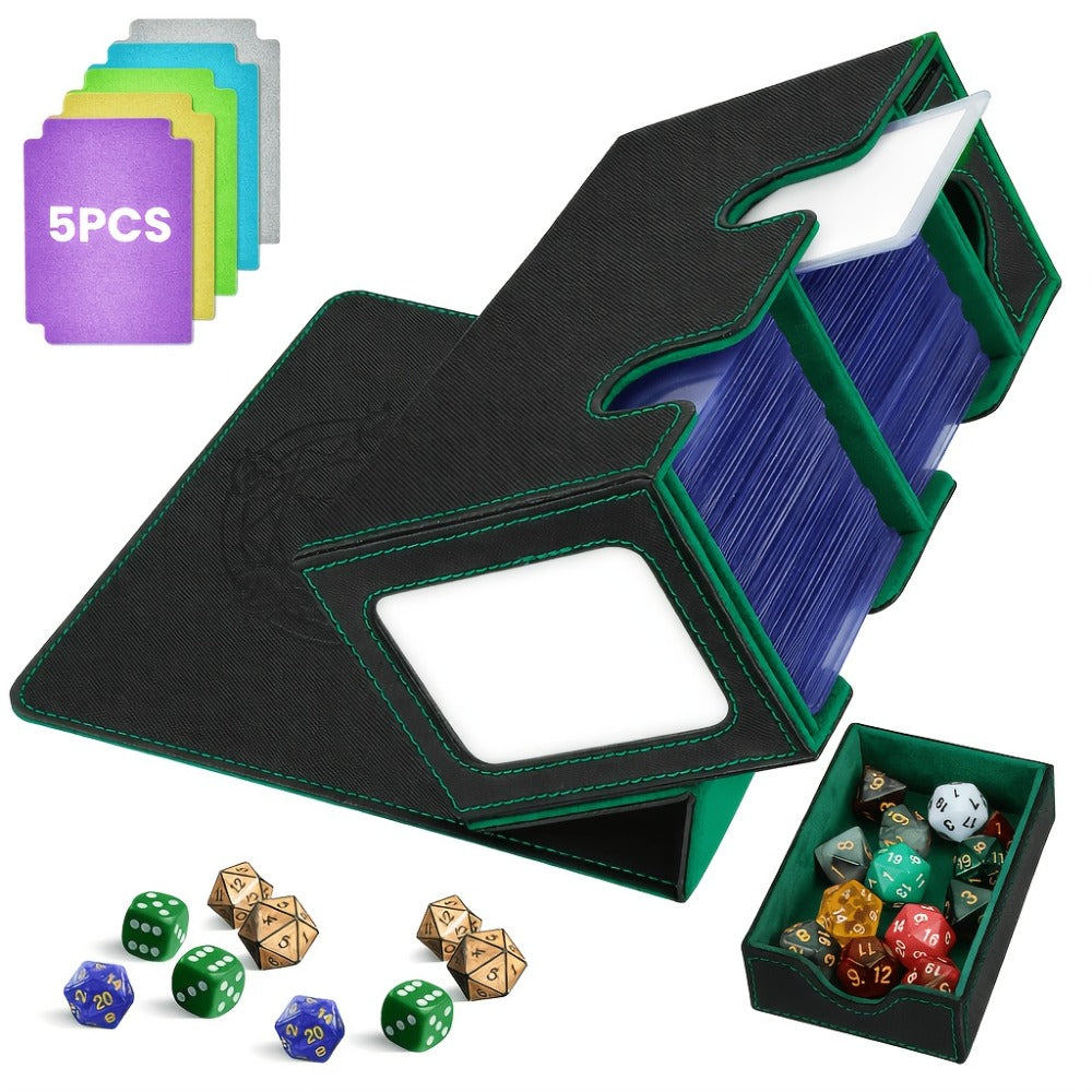 TCG Deck Box with Commander Display & Dice Tray - Holds 300+ Sleeved Cards, Double Deck Case for MTG Pokemon YuGiOh CCG, 5 Dividers & Hard Sleeve Included | Card Storage Box Red Gray Green Purple Blue