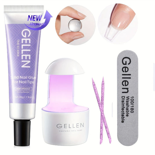Solid Nail Glue Gel for Press On Nails 30g with UV Nail Lamp – Super Strong Gel Nail Glue for Acrylic Nails, Gel Tips & 3D Nail Art – Long-Lasting Up to 28 Days, Natural Resin Formula, LED Cured