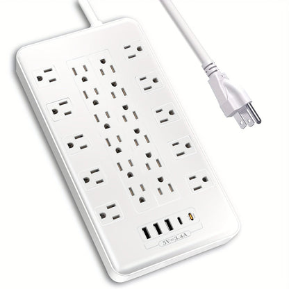 Surge Protector Power Strip with USB C Ports 22 AC Outlets 5 USB Ports - 6ft Flat Plug Extension Cord PD 20W Fast Charging 1875W 15A - Heavy Duty Wall Mount Under Desk Power Strip White