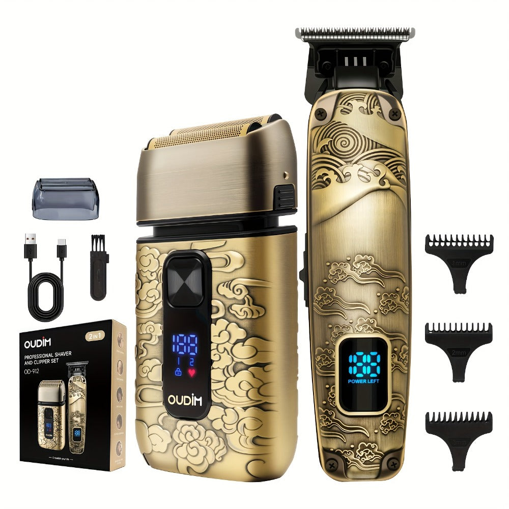 Cordless Electric Foil Shaver Grooming Kit for Men with Barber Shears Beard Mustache Trimmer Bald Head Razor Haircutting Set Father's Day Birthday Gift for Dad Husband