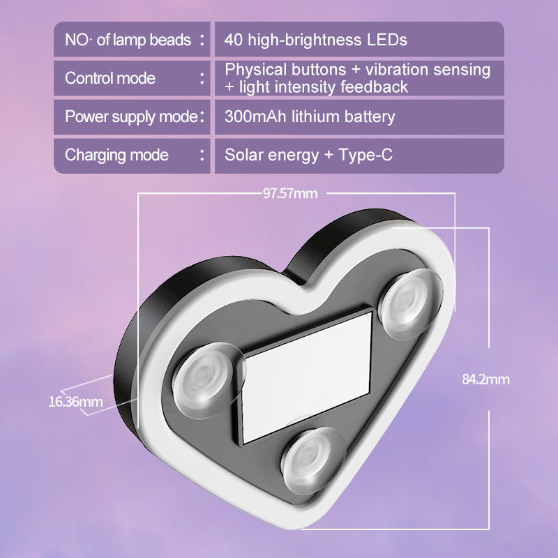 Set of 2 Car Interior Neon Heart Lights Available in Blue, Pink, Red, Ice Blue, Rechargeable Via Solar Or USB, Featuring 5 Lighting Modes, Perfect for Decorating Car Dashboards And Home Parties, an Ideal Gift for Couples During Halloween, Christmas