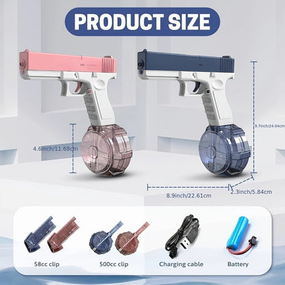 Dual Magazine Automatic Water Gun for Kids & Adults – High-Capacity Long-Range 30ft Squirt Blaster Ergonomic Grip, Blue & Pink, Pool Beach Backyard Summer Outdoor Fun