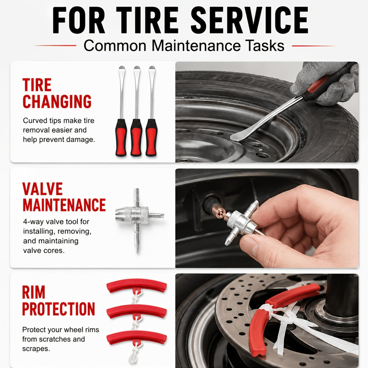 29/24/12pcs Tire Changing And Valve Service Tool Kit with Tire Lever Tools, Valve Caps, Valve Cores, 4-Way Valve Tool, And Storage Pouch for Garage Tire Maintenance And Vehicle Care