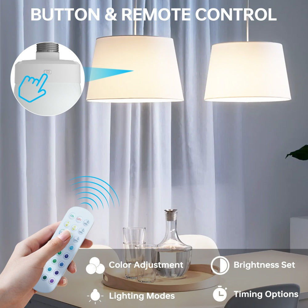 Rechargeable LED Light Bulb E26 3000mAh 400LM with Remote Control – USB Wireless Puck Light, 3 Color Temperatures, 12 RGB Colors, Timer, No Wiring for Lamps Closets Cabinets Indoor Lighting 4 Pack