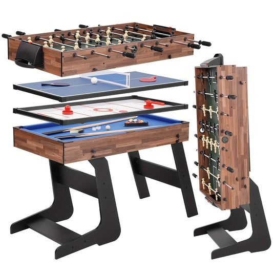 4-in-1 Multi-Game Table 54 Inch Foldable – Table Tennis, Air Hockey, Billiards & Foosball – Combo Game Table for Adults, Families & Game Rooms, Gray or Wood Grain