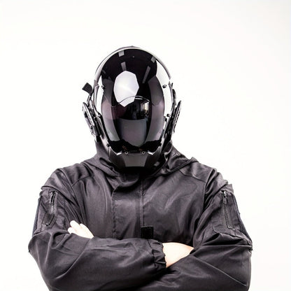 Mechanical Cyberpunk Mask Black – Futuristic Sci-Fi Half Face Costume Prop for Halloween Cosplay, Rave Bar Club Party, Stage Performance & Photography, Cool Gift for Adults Men Women