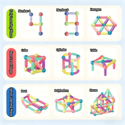 Magnetic Building Sticks Set 62 Pcs – 360° Rotating Oversized Magnetic Tiles Balls Educational 3D STEM Toy Kids Ages 3+ Build Castles Cars Shapes Birthday Christmas Gift