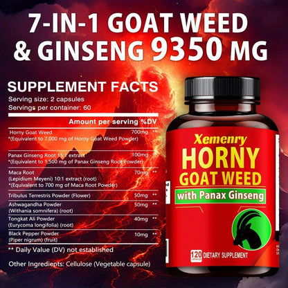 Horny Goat Weed Premium Blended Formula - Replenish Energy, Support Male Vitality & Stamina - 120 Capsules Men's Herbal Supplement