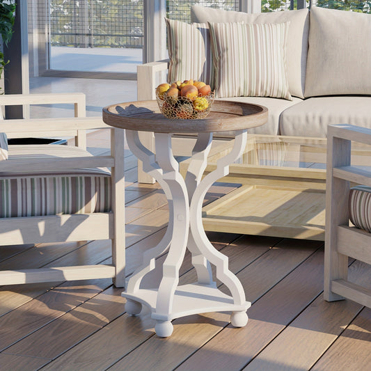 Side Table with Tray Top – Rustic Farmhouse Accent End Table, Distressed Wood Finish, Lightweight & Sturdy, Square or Round for Patio Living Room Bedroom Outdoor Indoor