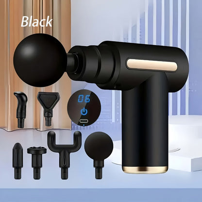 Portable Mini Fascia Gun – USB Rechargeable Muscle Massage Gun with 4 Interchangeable Heads & 6 Speed Modes, Silent Motor Deep Tissue Massager for Back, Neck & Full Body Sports Recovery