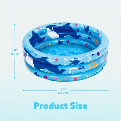 Whale Inflatable Kiddie Pool 34 Inch for Toddlers & Dogs – 3-Ring Ocean Pattern Baby Pool, 90lb Capacity Portable Backyard Water Play Pit, Ball Pit Sandbox Pet Cooling Pool, Summer Birthday Gift