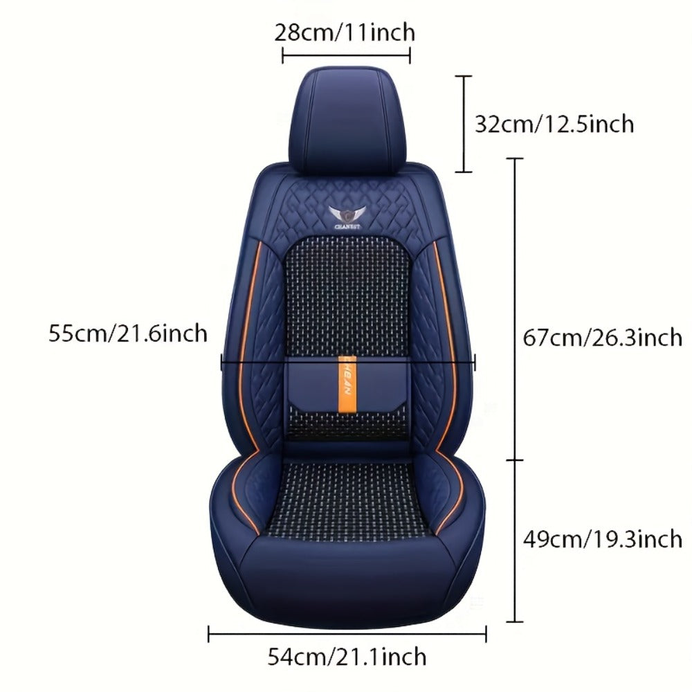 Car Seat Covers Full Set – Faux Leather 5-Seat & 2-Front Options, 3D Diamond Embroidery, Waterproof & Non-Slip for SUVs, Sedans & Trucks