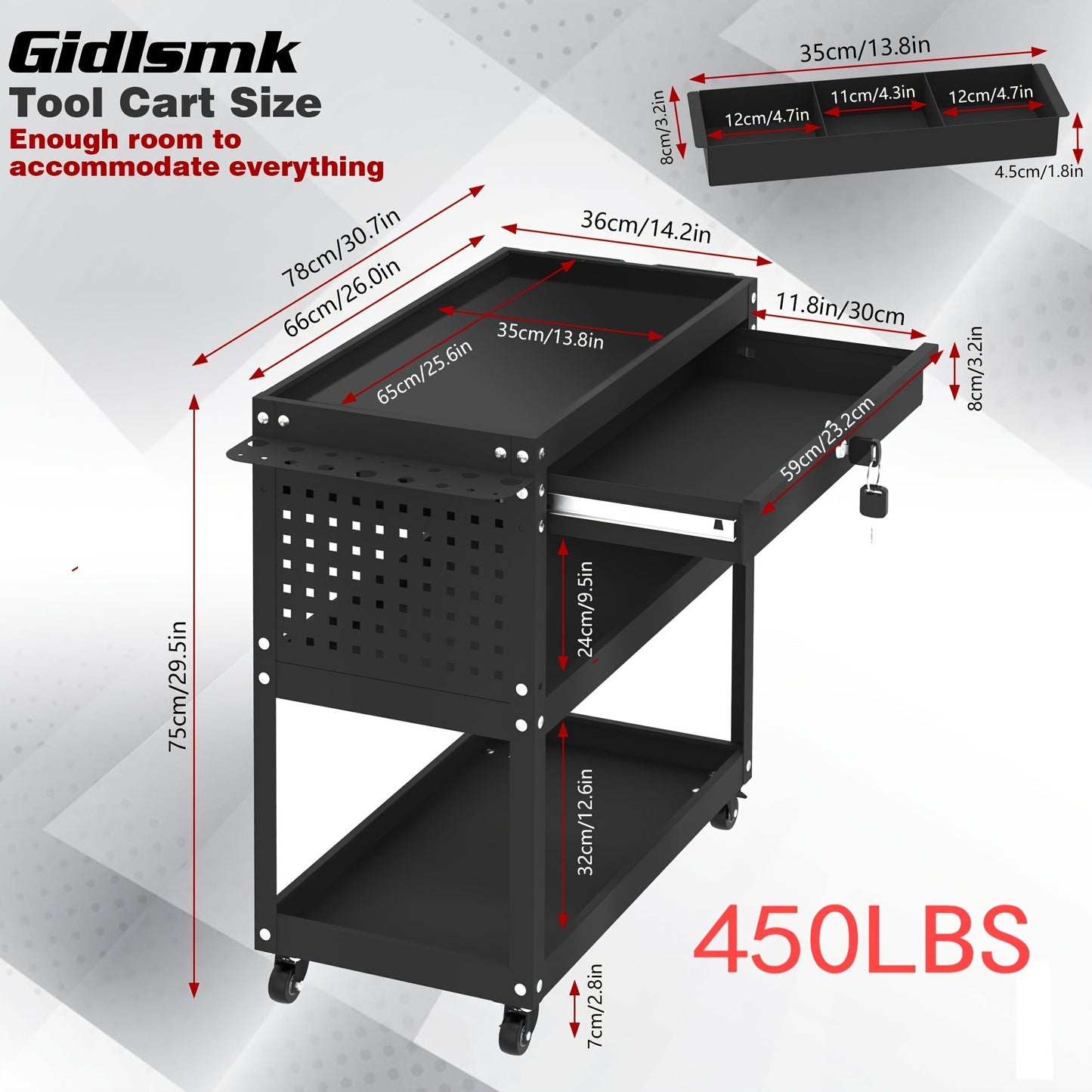 Three-Layer Rolling Tool Cart, Mechanical Tool Cart Wheels, Industrial Practical Trolley with Drawers And Screw Boxes, with Storage Garage, Warehouse And Repair Shop, Miscellaneous Storage Rack