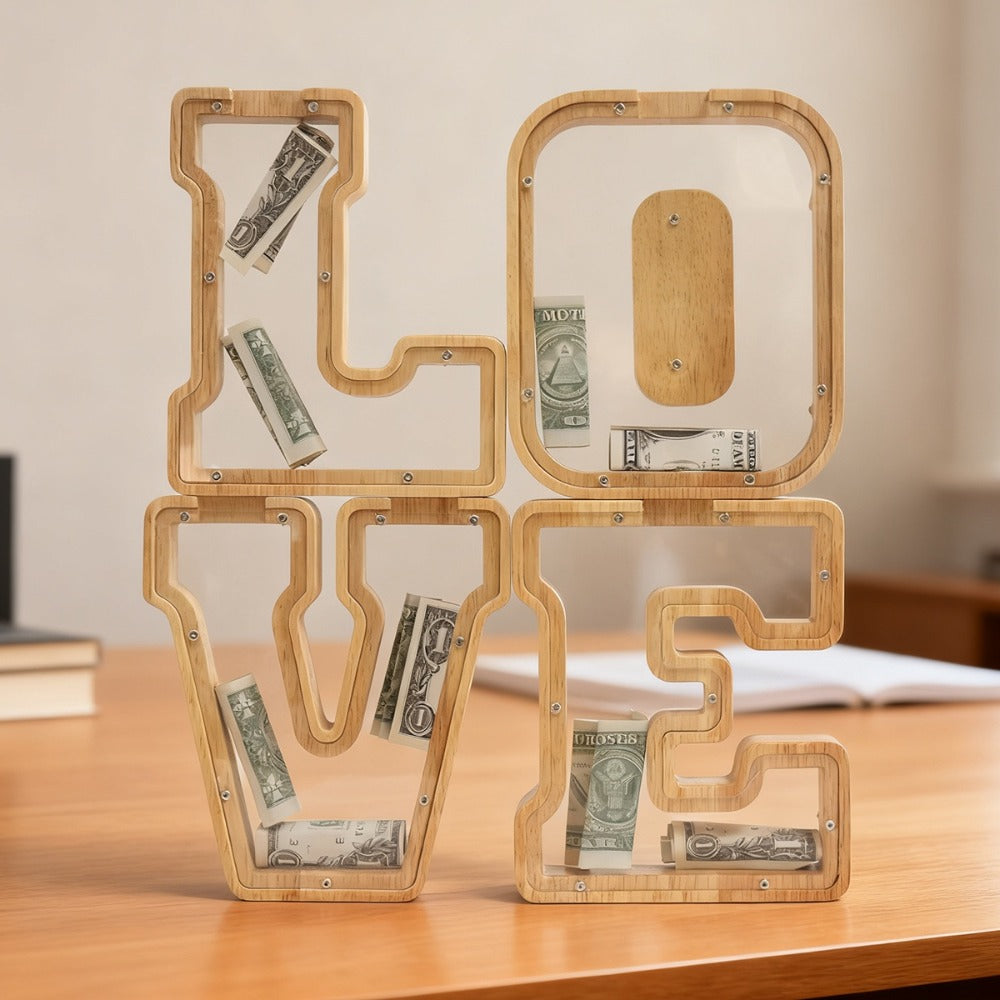 Alphabet Wooden Money Bank for Adults A to Z Letter Piggy Bank – Personalized Coin Bank Home Decor Craft Art Decoration, Ideal Gift for Ages 14 and Up