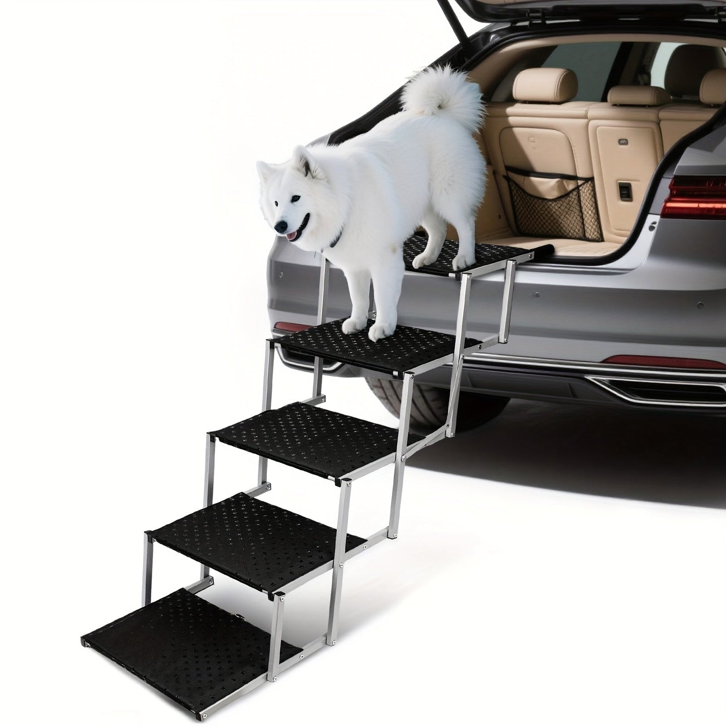 Dog Ramp for Cars Portable Folding Pet Stairs for SUV Trucks & Large Dogs - Non-Slip Surface Reinforced Steps Supports Up to 200 lb, 5-Step & 6-Step Lightweight Dog Car Ramp