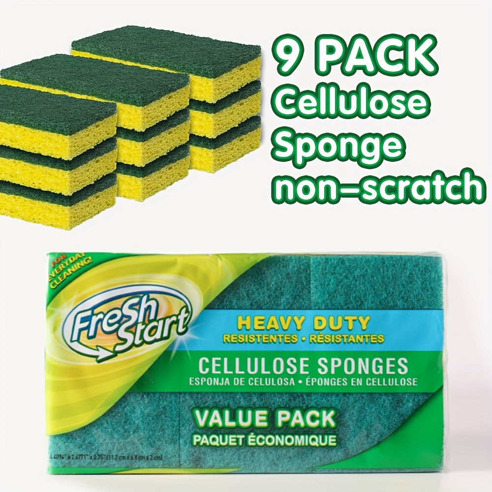 Non-Scratch Cellulose Sponge Dual-Sided with Tough Scouring Pad – Dishwashing Sponges for Kitchen, Dishes & Bathroom, Absorbent & Durable, Green or Blue, 9/12/18/27 Pack Value Sets
