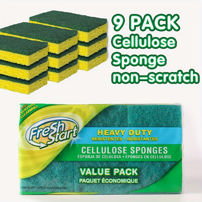 Non-Scratch Cellulose Sponge Dual-Sided with Tough Scouring Pad – Dishwashing Sponges for Kitchen, Dishes & Bathroom, Absorbent & Durable, Green or Blue, 9/12/18/27 Pack Value Sets