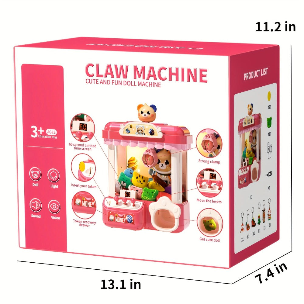 Mini Claw Machine for Kids with Lights Music Pink – Large 16.9" Arcade Claw Toy with 20 Coins 16 Plush Dolls USB Cable, Fun Birthday Christmas Gift for Girls Boys Ages 3 6 8 10+
