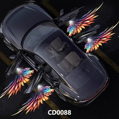 Angel Wings Car Door LED Projector Light 4 Pack - Colorful Welcome Courtesy Shadow Puddle Lights, Battery Powered Easy Install, Car Motorcycle Decorative Door Step Light