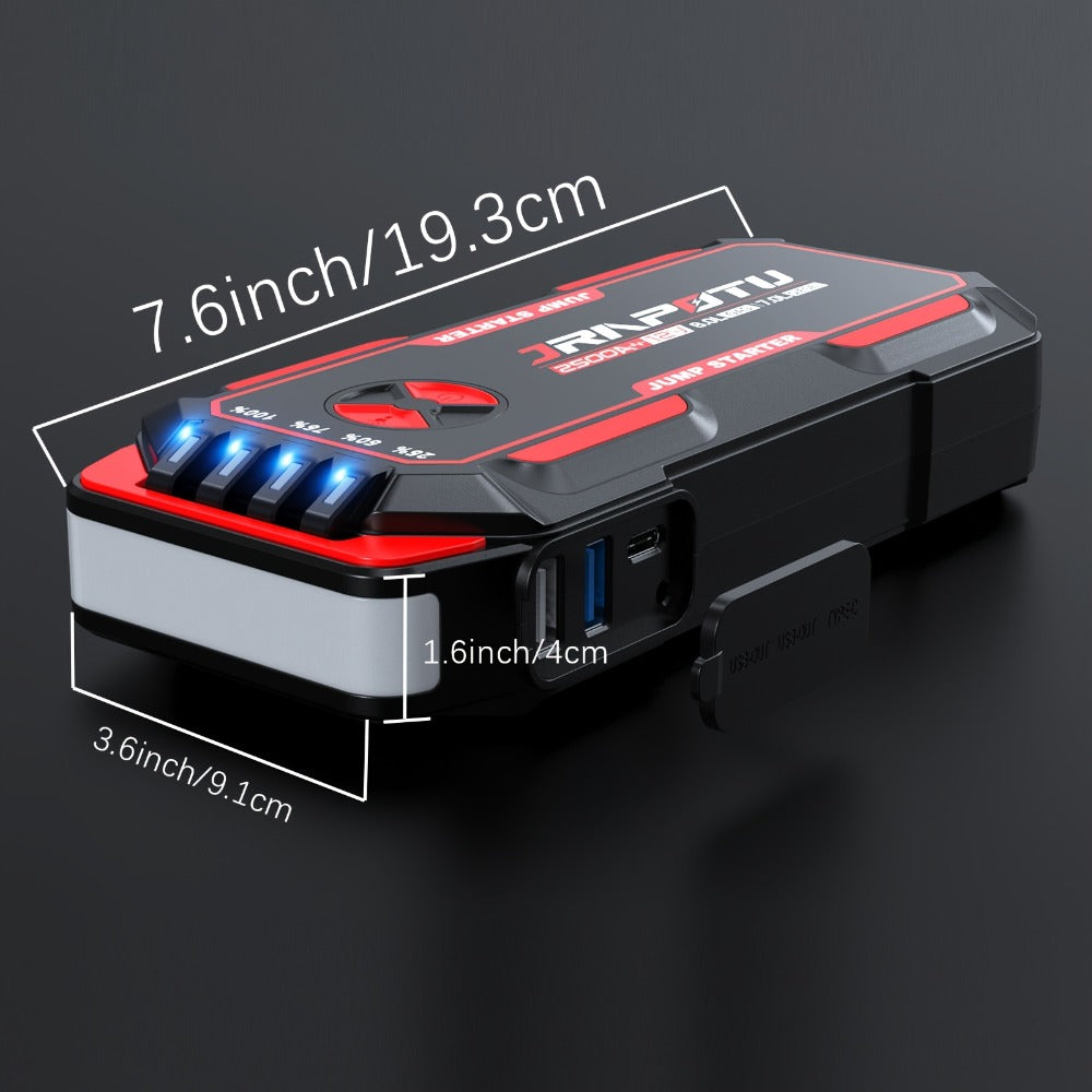 2500A Peak Car Jump Starter Portable – 12V Battery Booster Pack with USB-A & USB-C Ports, LED Flashlight, 10000mAh Power Bank, for Gas up to 8.0L & Diesel up to 7.0L Engines