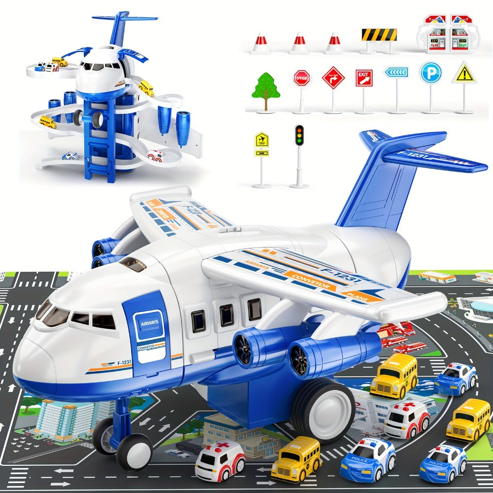 Kids Airplane Toy with LED Lights & Music – Inertia Friction Powered Passenger Plane Diecast Aircraft for Toddlers Boys Girls Ages 3-8 Educational Vehicle Toy Birthday Christmas Gift