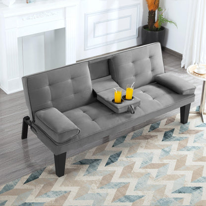 65-Inch Foldable Futon Sofa Bed with Fold-Out Lounger and Solid Wood Construction detail image - detail view 10