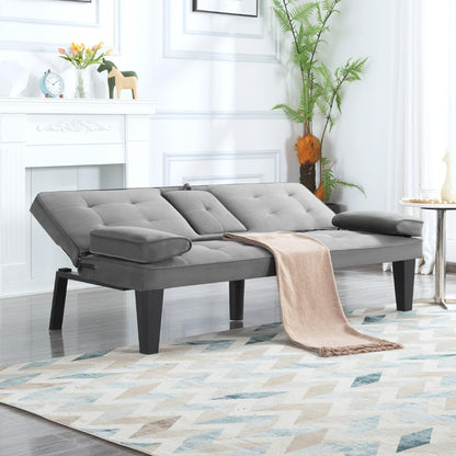 65-Inch Foldable Futon Sofa Bed with Fold-Out Lounger and Solid Wood Construction detail image - detail view 11