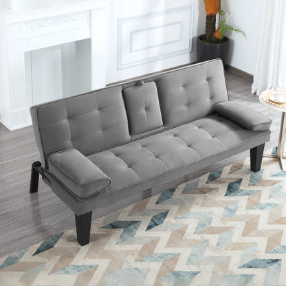 65-Inch Foldable Futon Sofa Bed with Fold-Out Lounger and Solid Wood Construction detail image - detail view 15