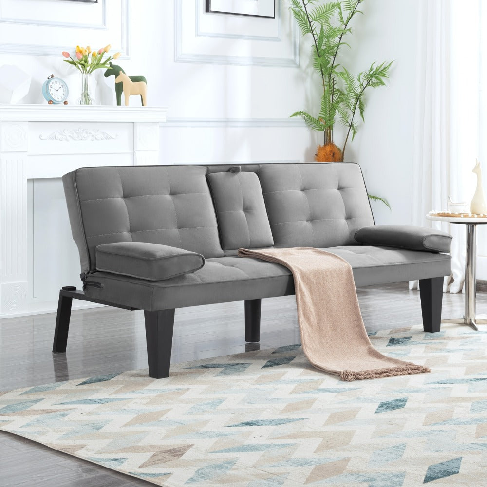 65-Inch Foldable Futon Sofa Bed with Fold-Out Lounger and Solid Wood Construction detail image