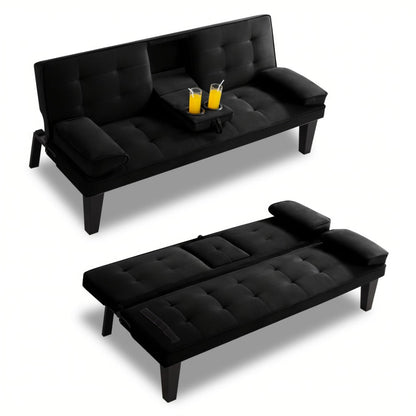 65-Inch Foldable Futon Sofa Bed with Fold-Out Lounger and Solid Wood Construction detail image - detail view 3
