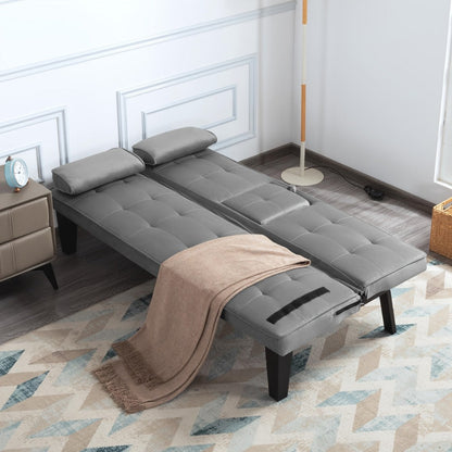 65-Inch Foldable Futon Sofa Bed with Fold-Out Lounger and Solid Wood Construction detail image - detail view 4