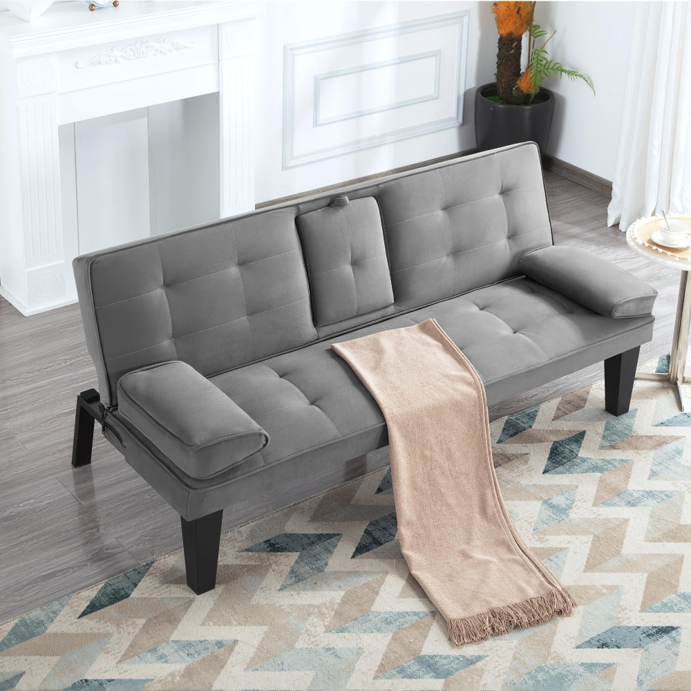 65-Inch Foldable Futon Sofa Bed with Fold-Out Lounger and Solid Wood Construction detail image - detail view 6