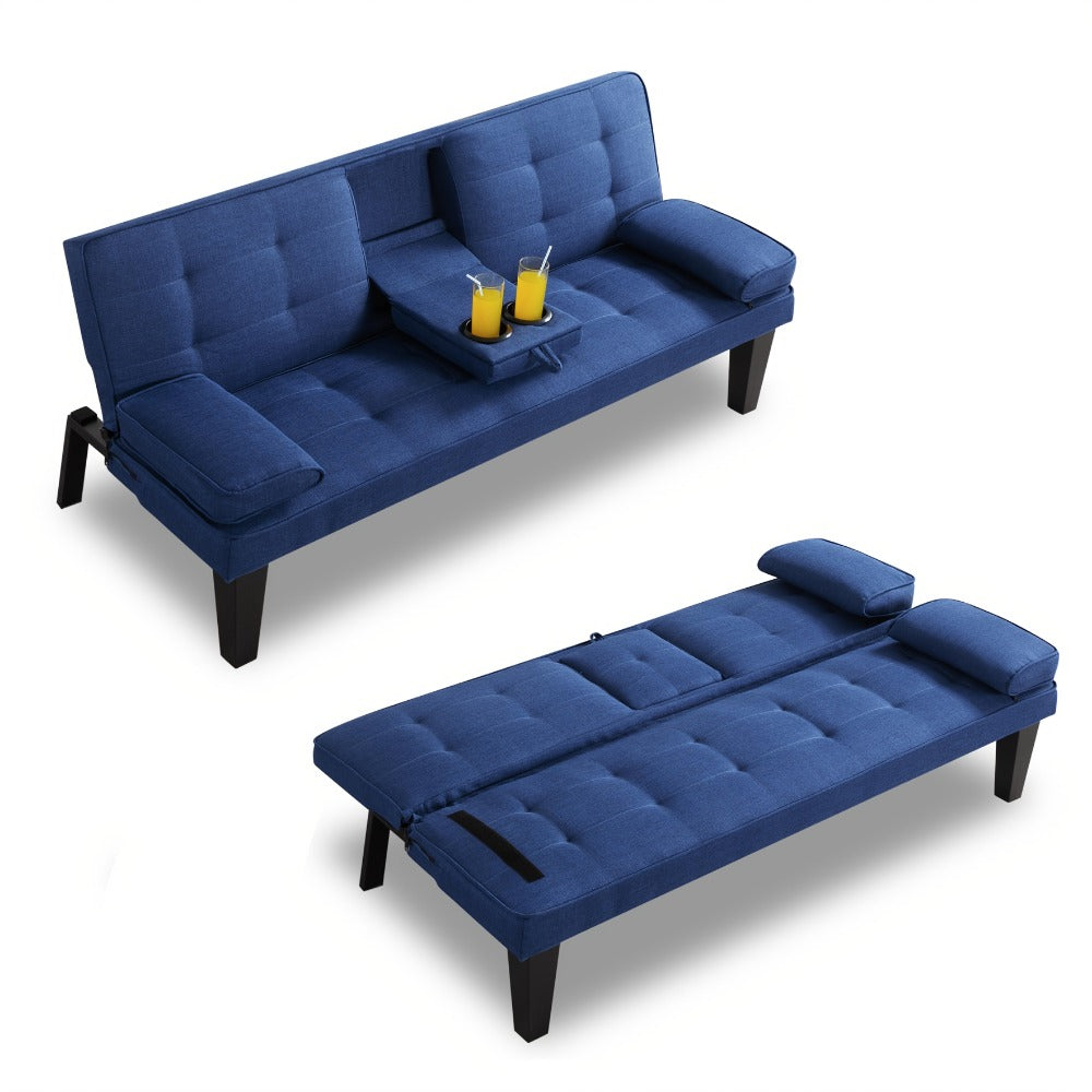 65-Inch Foldable Futon Sofa Bed with Fold-Out Lounger and Solid Wood Construction detail image - detail view 7