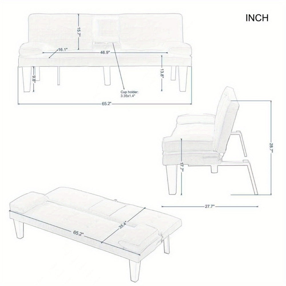 65-Inch Foldable Futon Sofa Bed with Fold-Out Lounger and Solid Wood Construction detail image - detail view 8