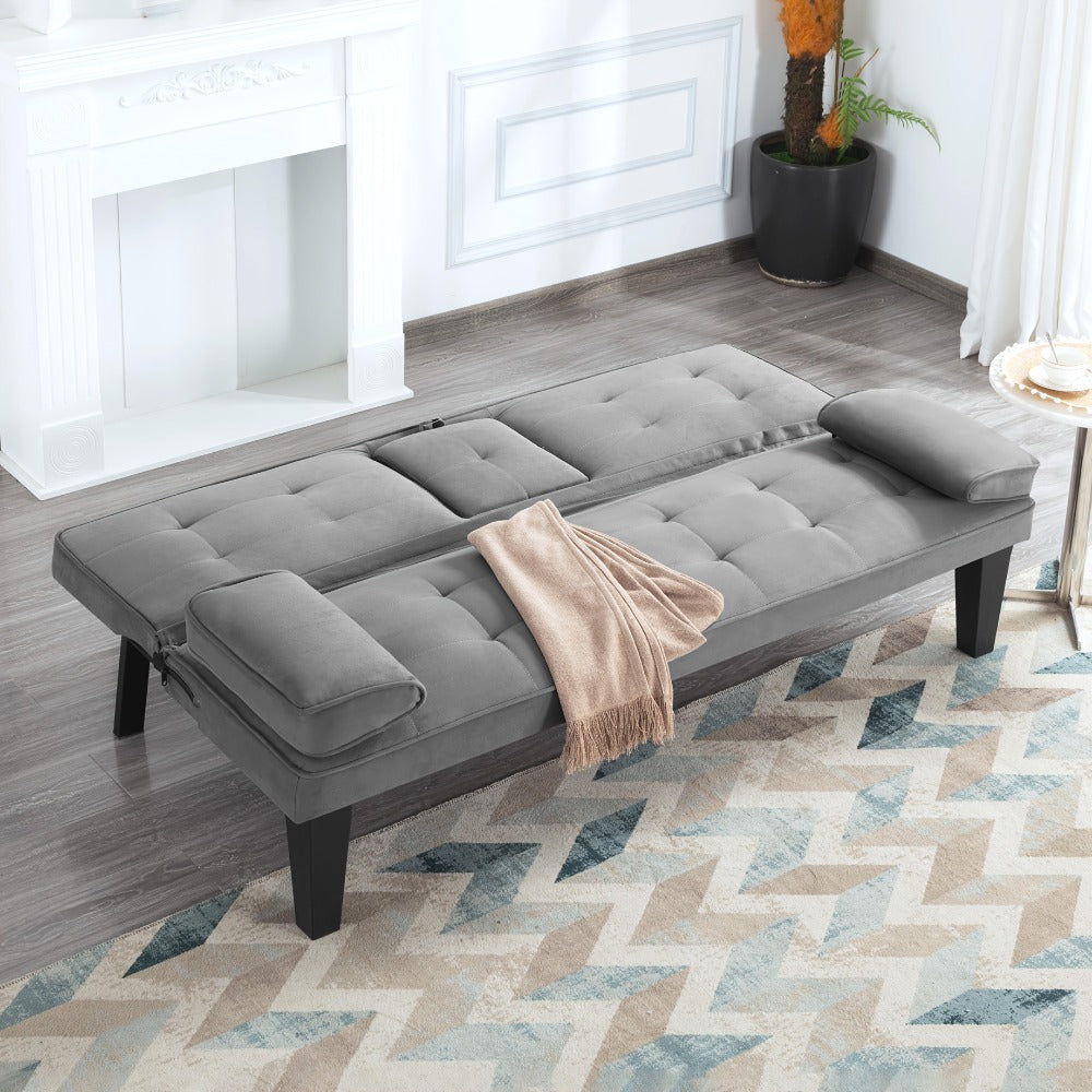 65-Inch Foldable Futon Sofa Bed with Fold-Out Lounger and Solid Wood Construction detail image - detail view 9