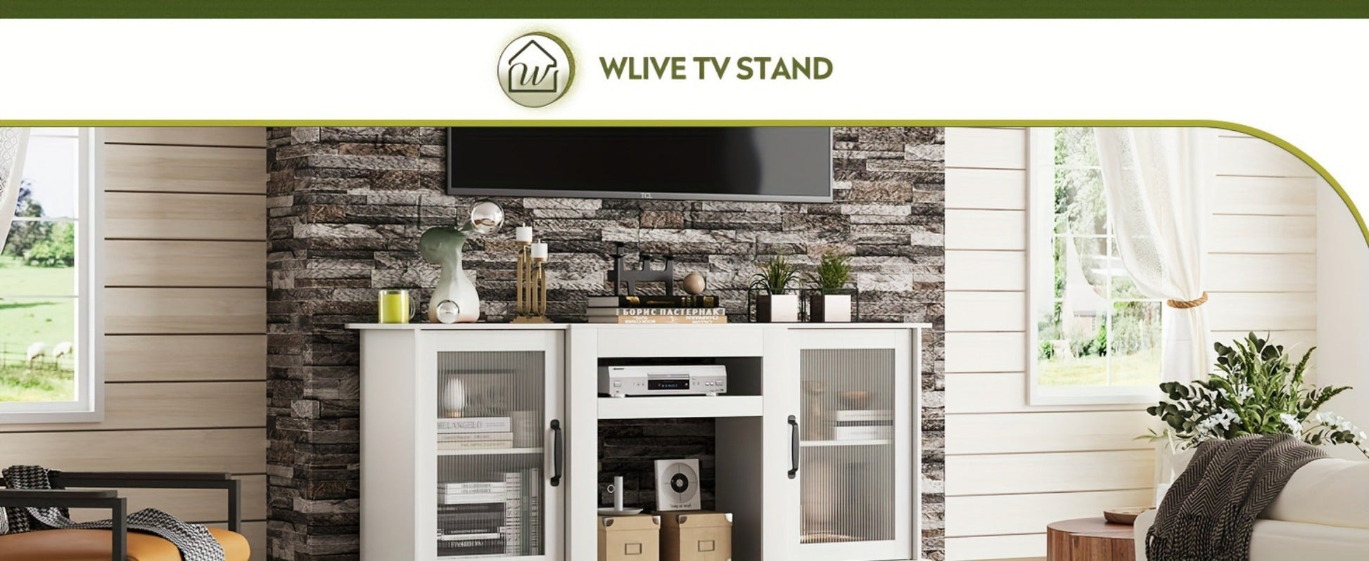 65-Inch TV Stand with Open Shelves and Multiple Color Options for Living Room detail image - detail view 12