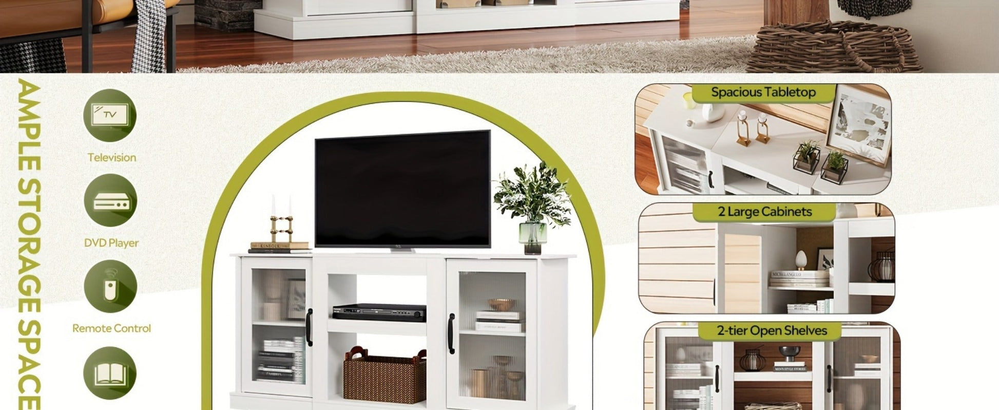 65-Inch TV Stand with Open Shelves and Multiple Color Options for Living Room detail image - detail view 13