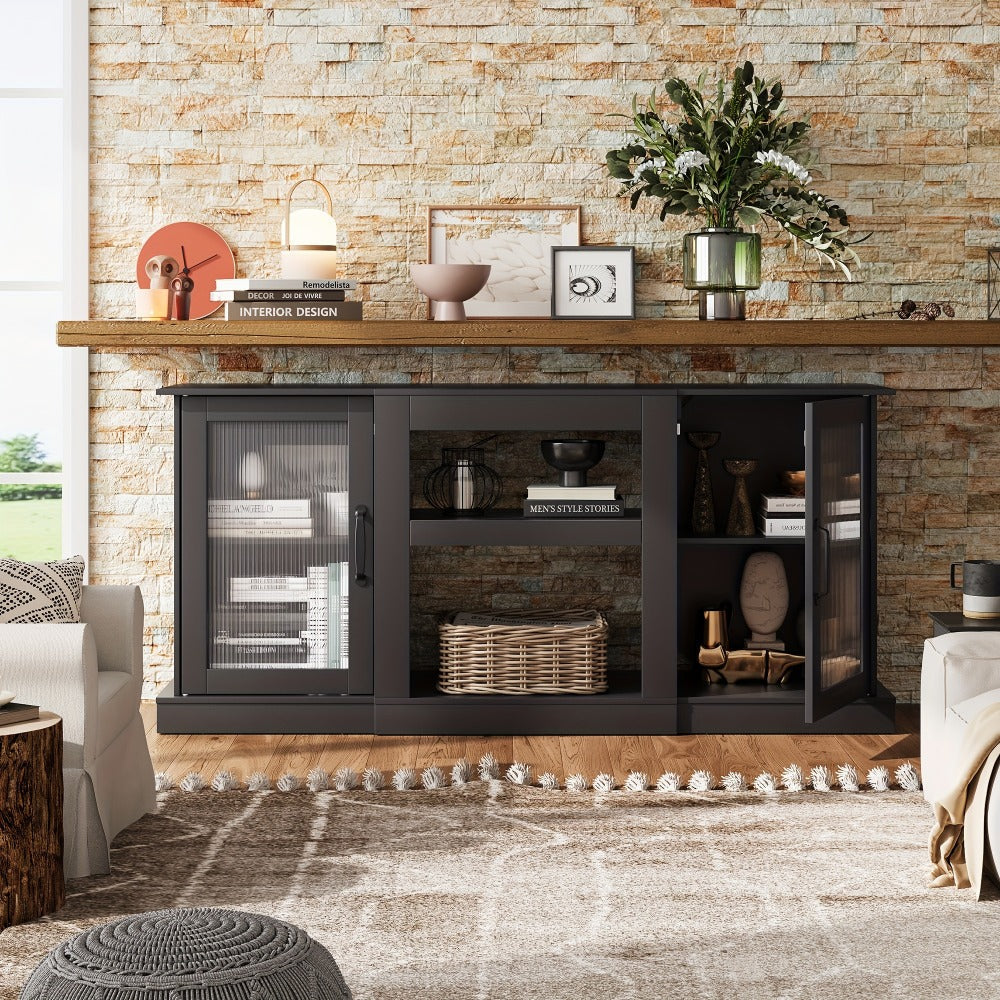 65-Inch TV Stand with Open Shelves and Multiple Color Options for Living Room detail image - detail view 5