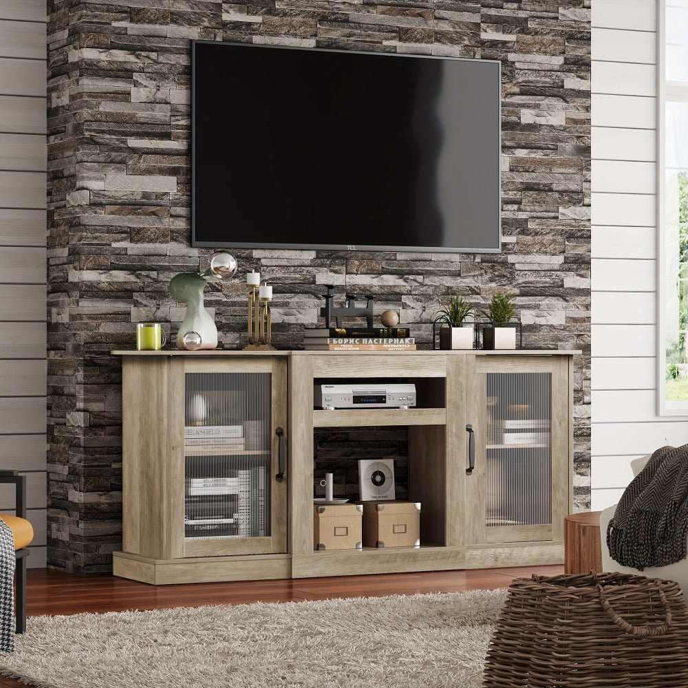 TV Stand, Retro for 65" TVs Entertainment Center with Storage & Open Shelves - TV Console shown in the main product view