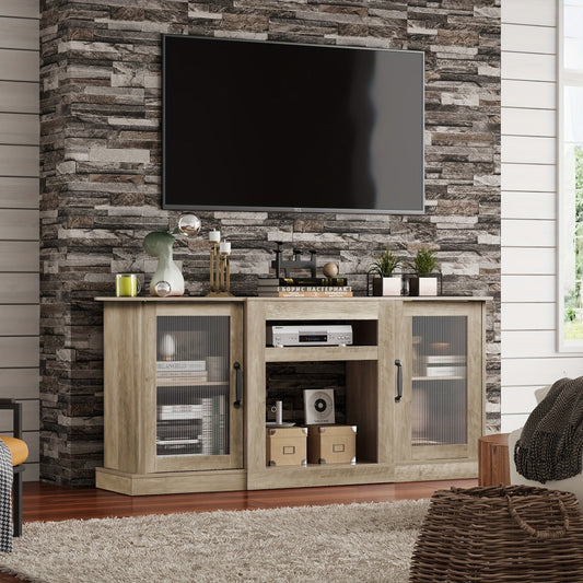 TV Stand, Retro for 65" TVs Entertainment Center with Storage & Open Shelves - TV Console shown in the main product view