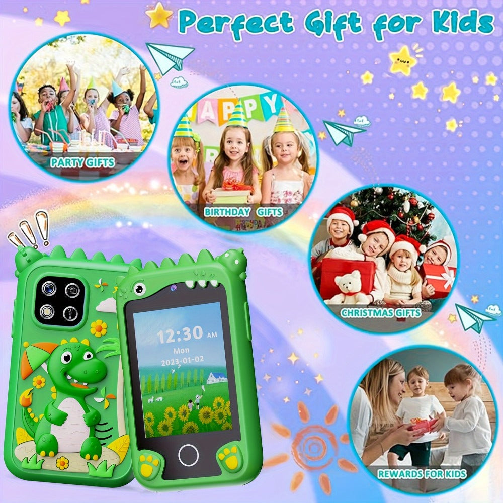 Kids Toy Smart Phone with HD Touchscreen & Dual Camera – 8GB Storage Dinosaur Play Phone | Educational Travel Toy for Boys & Girls Ages 3-10, Birthday Halloween & Christmas Gift | Green Blue Pink Purple