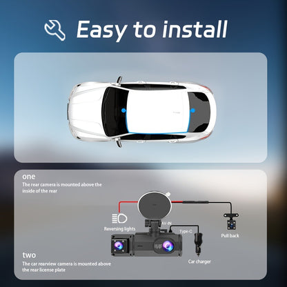 Dash Cam 3-Channel Front Inside Rear – 1080P 170° Wide Angle WiFi Night Vision Loop Recording G-Sensor with 2" IPS Screen & 32GB Card