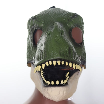 Realistic Dinosaur Latex Full Head Mask with Openable Mouth – Breathable Natural Rubber Halloween Costume Prop for Cosplay, Role Play, Pranks & Parties, Orange Gray Green, Gift for Adults & Teens