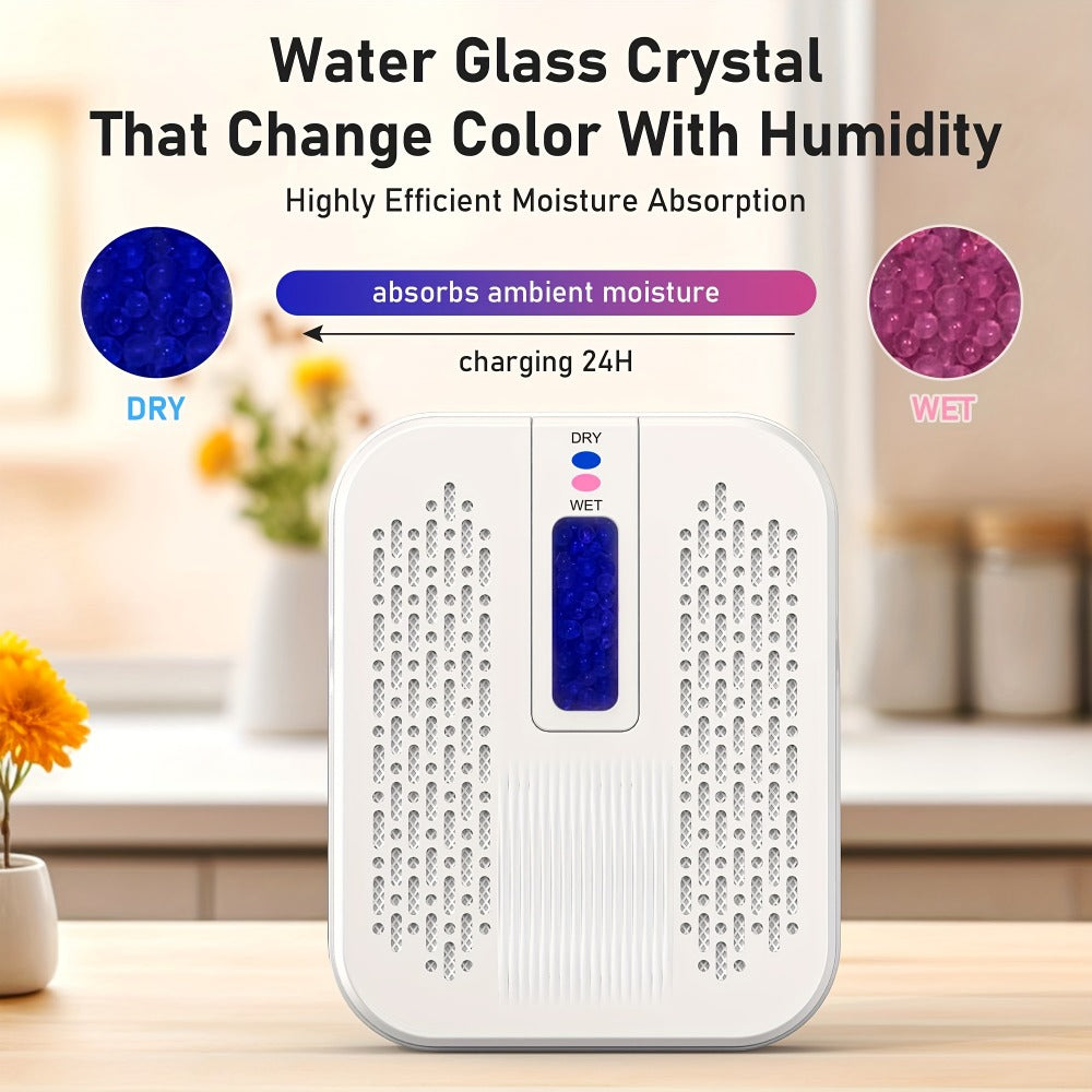Mini Rechargeable Dehumidifier – Portable Silica Gel Moisture Absorber for Closet, Bathroom, Car, Wardrobe & Bookcase, Reusable Small Dehumidifier with Color-Changing Crystals, Up to 35 Sq Ft Coverage