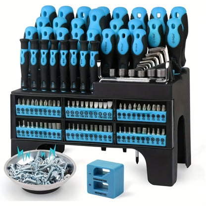 Magnetic Screwdriver Set 69 / 118-Piece with Plastic Organizer – Precision, Slotted, Phillips, Hex, Torx & Pozidriv Bits with Magnetizer Demagnetizer, DIY Tool Gift for Men