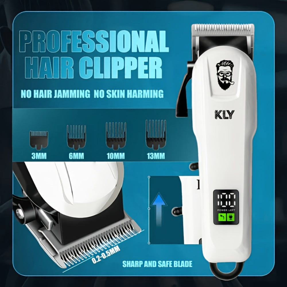 USB Rechargeable Hair Clipper for Men with LCD Display — Professional Large-Capacity Battery Clipper, Reinforced White Design, Home Salon & Travel Essential, Gift for Dad & Son