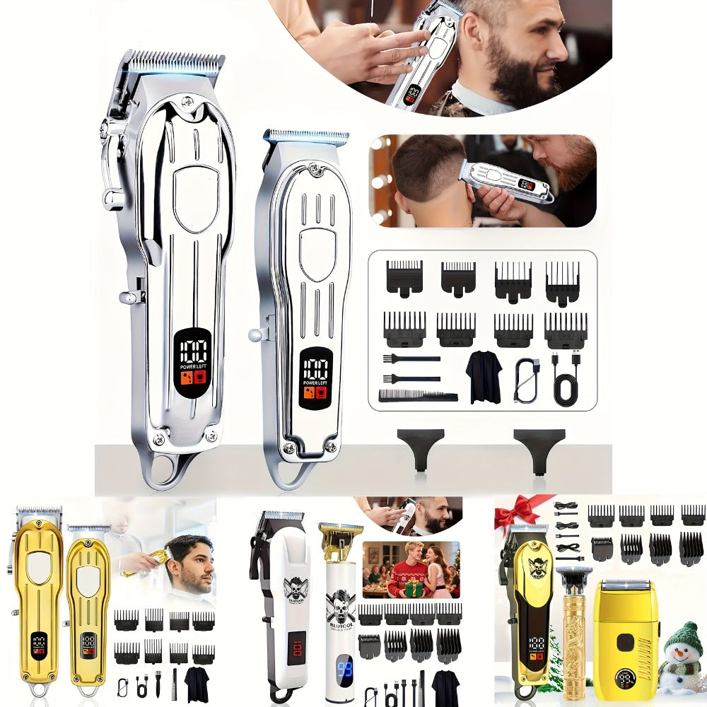 T-Blade Trimmer Set 2 or 3 Piece - USB Rechargeable Hair Clipper Beard Trimmer & Sideburns Shaver, Odorless Portable Barber Kit with Limiting Comb & Cutting Brush for Home Use, Gift for Men