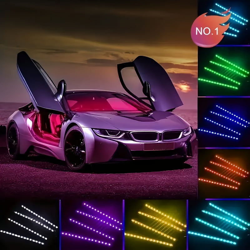 RGB Car Interior Bluetooth USB Light Strip with Wireless Remote And APP Control, 4pcs Dashboard Foot Mood Light Kit, Music Mode, Suitable for Vehicle Interior, SUV, Truck