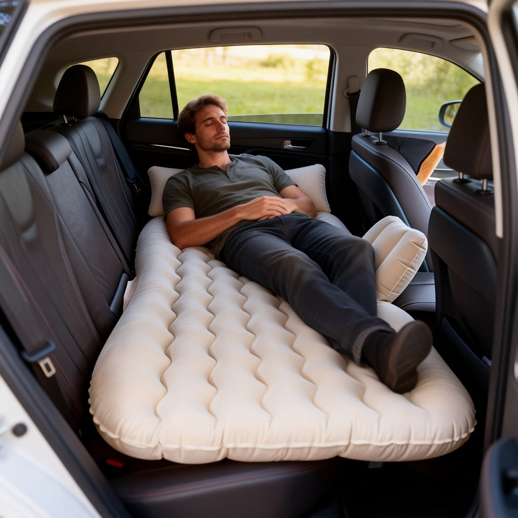 Outdoor Inflatable Bed, Car Bed, Portable PVC Plush Material Inflatable Mattress, Lightweight And Suitable For Camping, Picnicking, Travel, Beach, Can Be Stored In The Trunk, Including Storage And Repair Kit