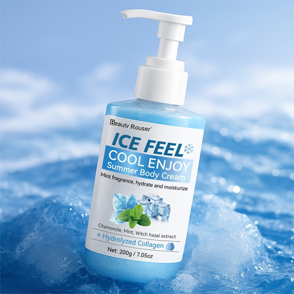 Mint Extract & Hydrolyzed Collagen Cooling Body Cream - Refreshing Hydrating Moisturizer for Dry Rough Skin, Non-Greasy Lightweight Hypoallergenic Formula, All Skin Types, Unisex Daily Use